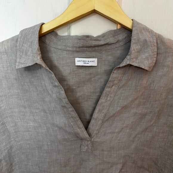 Antibes Blanc 100% Linen Tunic Top Minimalist Neutral Taupe Size 1X Lagenlook - Picture 4 of 7